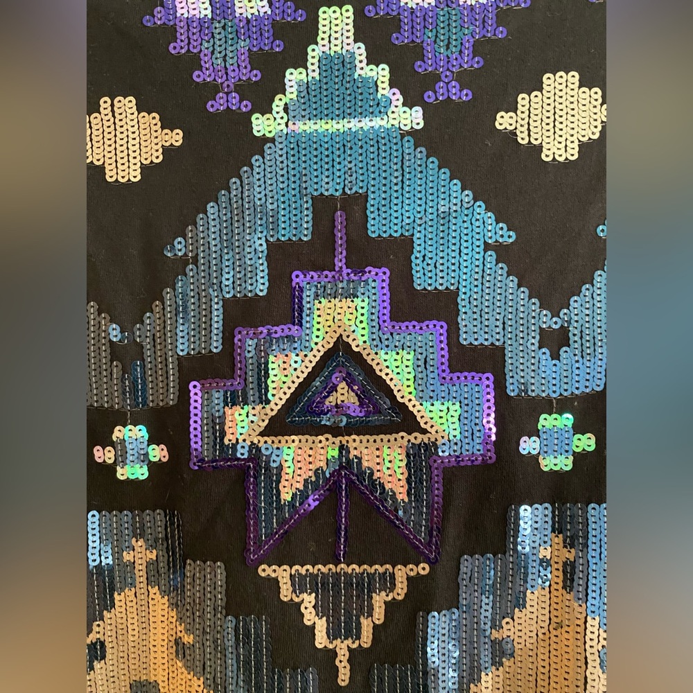 Express Sequin Aztec Geometric Pattern Mini Skirt - image 3